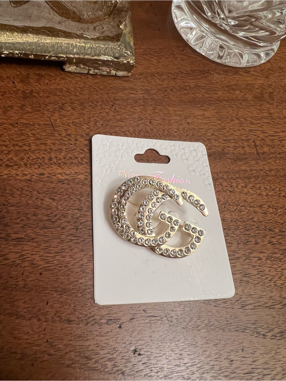 Fashion GG Gold Brooch with Crystal Accents NWT - Picture 2 of 5